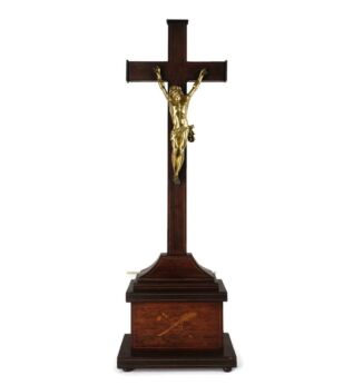 Antique Standing Crucifix Cross Crucifixion Jesus Christ Inlay Wood Bronze 19th century XL