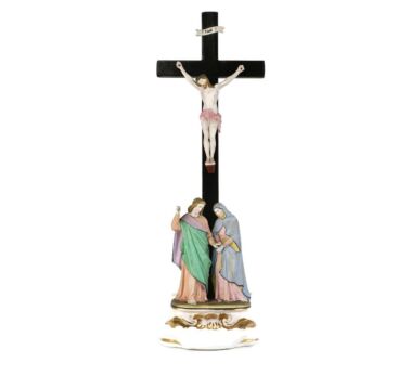 Antique Ornate  Cross Cross Table Standing Crucifix  Porcelain d'Andenne Golgotha Bisque 