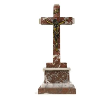 Antique Art Deco Ornate Marble Onyx Jesus Christ Cross Cross Table Standing Crucifix  