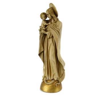 Gorgeous Plaster Art Deco Statue Virgin mary  with Infant Madonna treading on snake antique signed