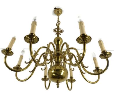 Flemish Dutch Double Chandelier 8 Arms Lights Brass   Eagles Gorgeous  Barn Farmhouse style