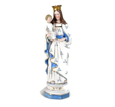 Vintage Porcelain Bisque Statue Virgin Mary Our Lady Madonna Infant Child Jesus  Baby Blue 