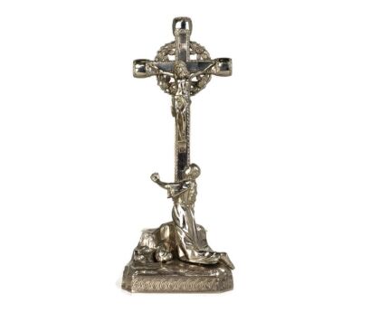 Standing Crucifix Cross golgotha Crucifixion Calvary Jesus Christ Mary Magdalene Ornate Spelter