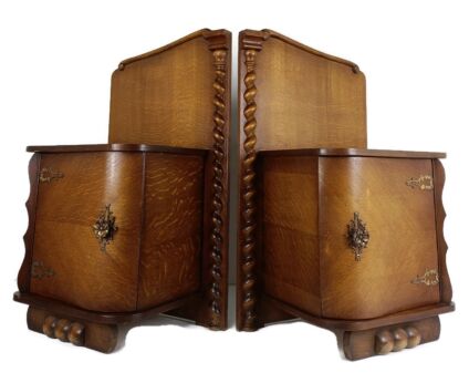 Pair Couple Antique Jugendstil Nightstands wood Barley twist End tables Vanity Cabinets