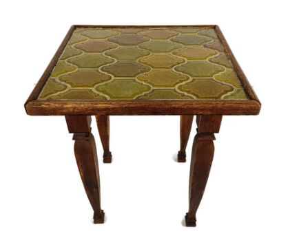 Vintage Small Side Table Plant stand Mosaic tiles Checkered pattern  barn farmhouse style