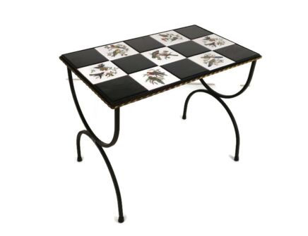 Vintage Side Table Plant stand Ceramic Tiles Wrought Iron Birds Tiles Retro Lovely