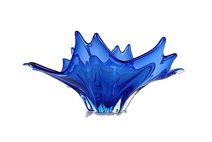 Italian Ocean Blue Bowl Dish Centerpiece Murano Seguso Art Glass Vintage Retro