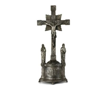 Standing Crucifix Cross Vintage Spelter Calvary Emmaus goers Very rare crucifixion