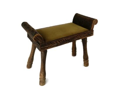 Vintage Carved Wood Ornate Spanish Footstool Foot rest Ottoman 