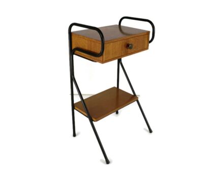 French Vintage Modernist Design Jacques Hitier Bedside table Nightstand wood metal