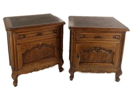 Pair of Nightstands End Tables Cabinets Louis XV style Ornate carved wood Vintage WOW 