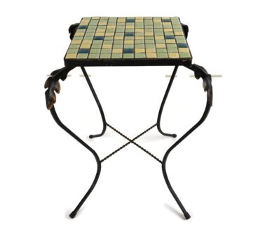 Vintage Small Side Table Plant stand Mosaic tiles Checkered pattern Wrought Iron Mosaic tiles 