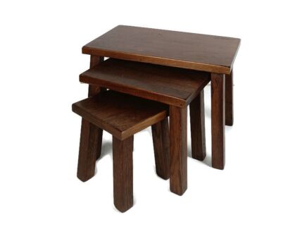 Set of 3 Mid Century Wooden Stacking Nesting Tables Side Coffee Tables Brutalist oak