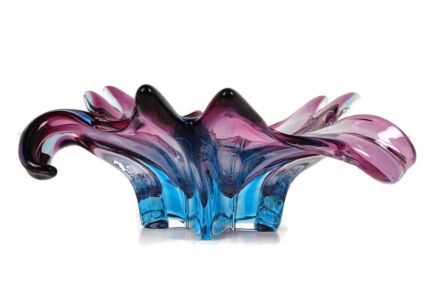 Bowl Dish Centerpiece Art Glass Murano Italy Vintage Blue Cranberry Vintage Beautiful
