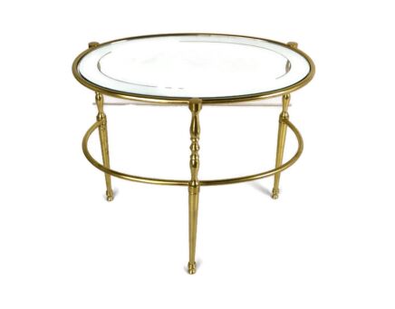 Coffee Side Occansional table, Mid Century Modern Vintage Brass Glass Mirrored Rim
