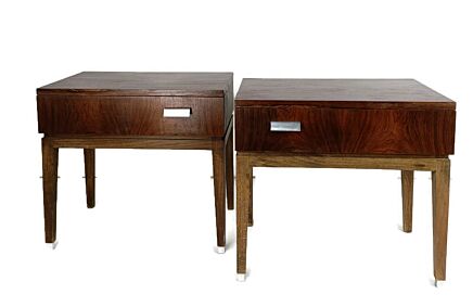 Pair Couple Double Vintage Nightstands End tables Mid Century Modern Wood Retro Modernist