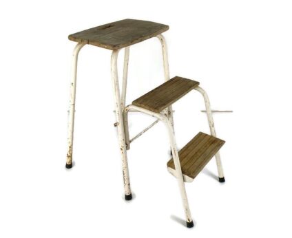 Mid Century Step Ladder Iron Fold Out Steps Kitchen Library Funky Decorative Plant stand
