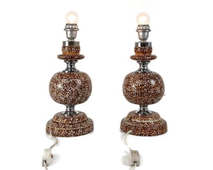 pair Ceramic vintage Floor table lamps brown orange SPots Retro Mid Century Modern 