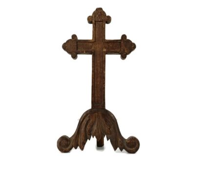 Standing Antique Hand  Carved Wooden Desk table Crucifix 19th century French 