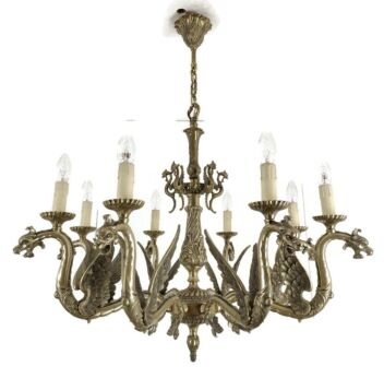 Gothic Chandelier with Dragons Bronze Silver Plated 8 lights Impressive Antique XL 