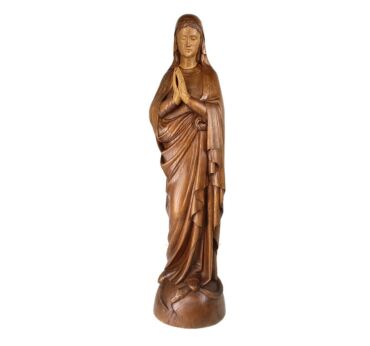 Large Hand Carved Wooden Oak Statue Virgin Mary Madonna treading on Snake Vintage Church Wood