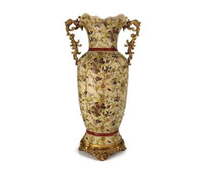 Vintage Vase Floral Pattern Resin Base and Handles Decorative porcelain