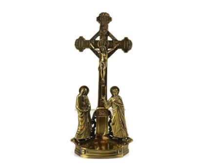 Standing Crucifix Spelter Cross Crucifixion Jesus Christ Golgotha Calvary Vintage 