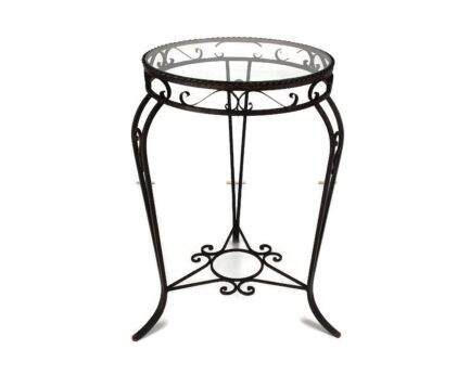 vintage Wrought Iron Glass top Side table Pedestal Plant Stand Bonsai table Mid century