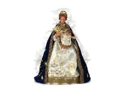 Hand Made Wax Madonna  Doll Virgin Mary Our Lady with Infant Jesus Figurine  Made by Nuns Blue Cape