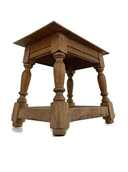 Antique barn Style Side table Stool Oak Carved Wood Crutch  Pedestal Farmhouse style