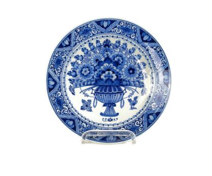 Vintage Charger Plate Delft Blue White Koninklijke Porceleyne Fles Hand Painted Peacock Decor