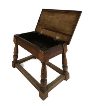 Antique barn Style Side table  Oak Carved Tapped Wood Desk Quilting Sewing Table Farmhouse 