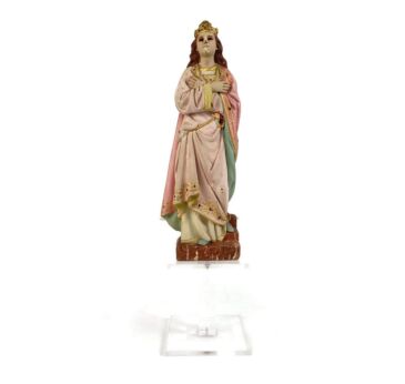 Antique Wooden hand Carved Polychrome statue Virgin mary Madonna Glass Eyes