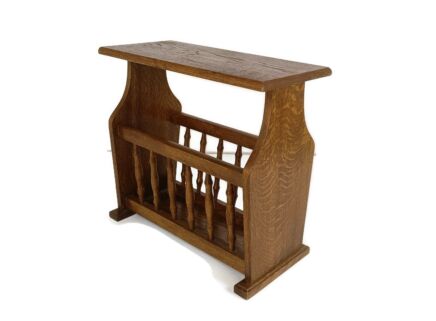 Vintage Magazine Newspaper Basket Rack Side Table Wood Wooden barn style Farmhouse