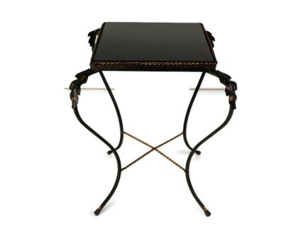 Vintage Funky Small side Occasional table Wrought Iron legs  Glass top Retro Plant stand