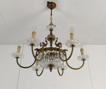 gorgeous chandelier Brass ornate Crystal Fish Decorations Vintage 8 arms Lights 
