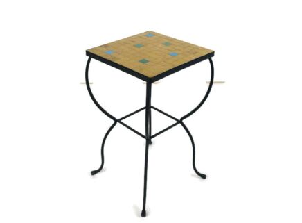 Vintage small side table Retro Wrough iron Legs ceramic mosaic Tiles Top pedestal Funky