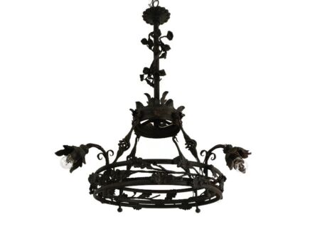 Antique Wrought Cast Iron Decorative Art Deco Chandelier Flowers Acorns van Boeckel style WOW