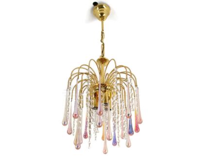 Murano Style Art Iridescent Glass Teardrop Waterfall Ceiling Lamp Chandelier pendant Italy 
