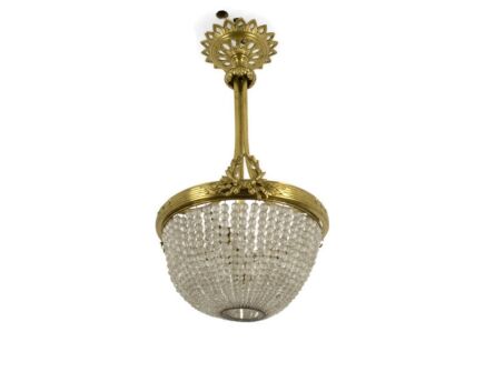 French Vintage Bag Pendant Chandelier Prisms Brass bronze Dore 2 lights 