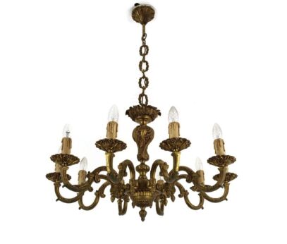 French Gorgeous Chandelier Bronze Doré Pendant Light 10 lights Pine Apples Vintage