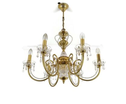 Chandelier Hollywood regency Vintage 70s Brass Glass 6 lights Pendant Ceiling Light