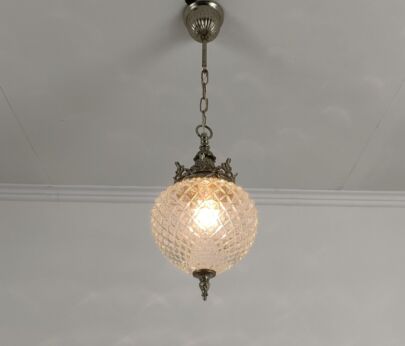 Art Deco Belgian Chandelier Pendant Tinned brass Art Glass Ball Pendant attributed Scailmont
