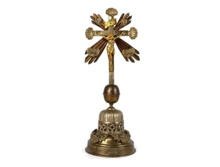 Ornate Antique Standing Table Crucifix Altar Cross jesus Christ Crucifixion Guirlandes Silver plated