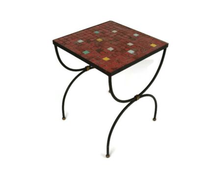 Vintage Retro Small Side Occasional table, wrought iron Mosaic ceramic Tiles 50s