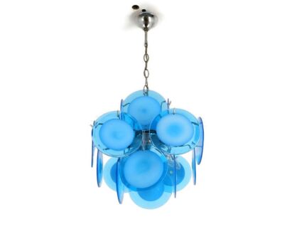 Chandelier Vintage Gino Vistosi Murano Blue Design 1970s Space Age 16 discs 4 lights