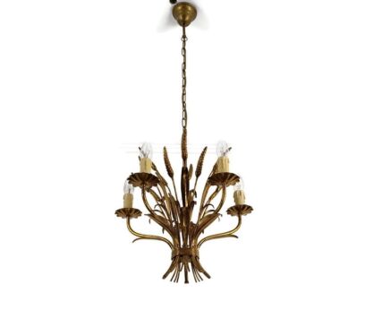 French Hollywood Regency Chandelier Light Wheat Sheaf Vintage  5 lights Gold Gilt