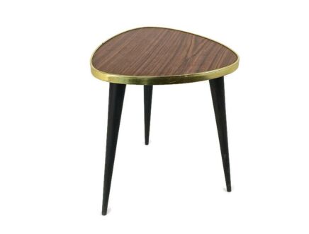 Retro Vintage Tripod Coffee Side Wine Table Mid Century Space Age Brown Veneer Rockabilly  