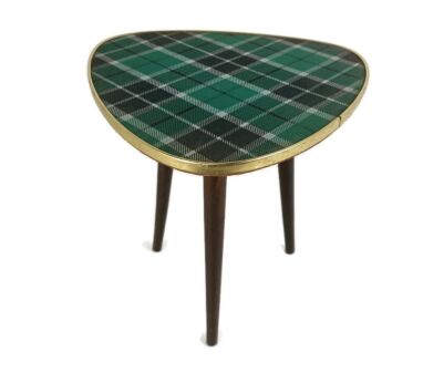small retro Side Occasional Table Funky Rockabilly style tripod Plaid Checkered pattern 
