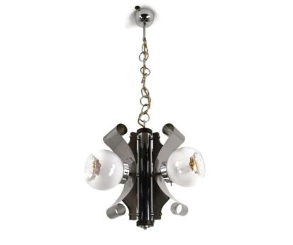 Mazzega Murano Glass Chrome Chandelier Pendant Space Age Atomic Italian Design 3 lights